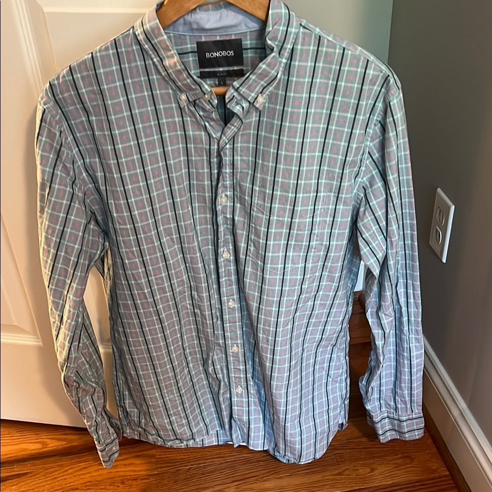 Bonobos Blue Casual Button Down Shirt Lightweight Plaid